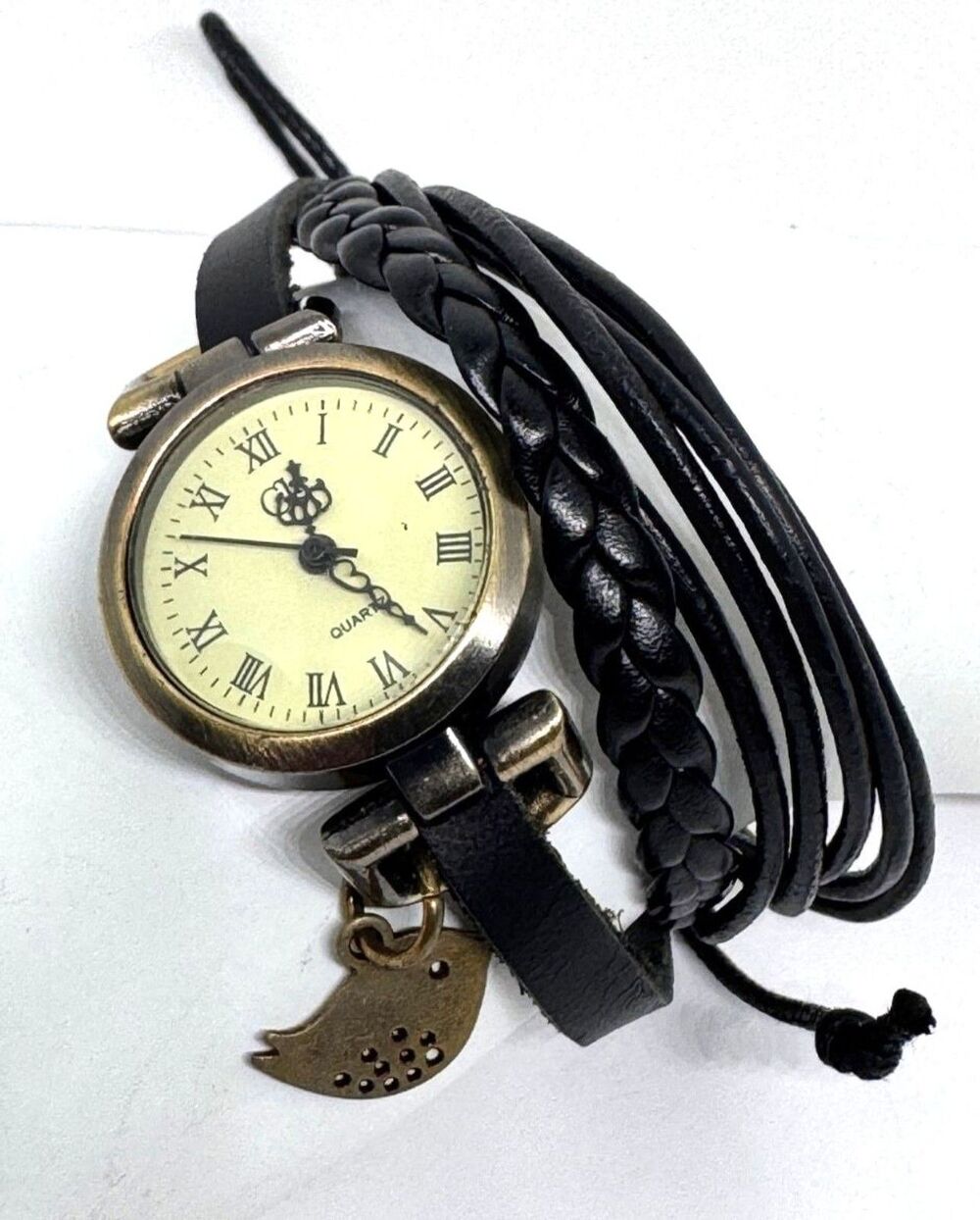 Black Wrap Ladies Women's Watch Wrap with Cute Bird Charm #1187 - Picture 6 of 8